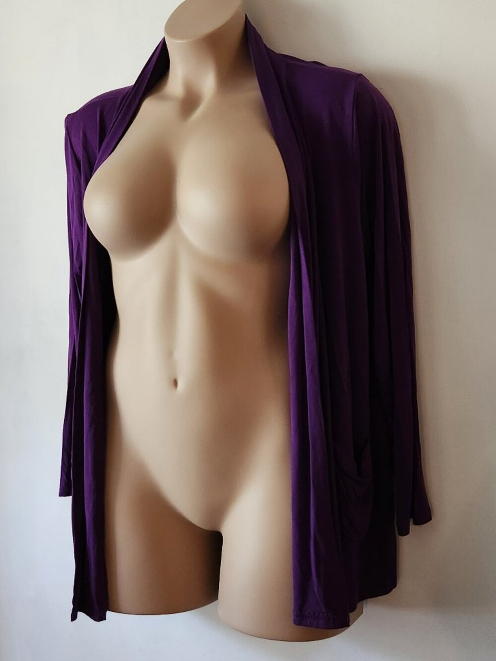 Bluetime open cardigan sweater sz XL long sleeve longer length purple solid VGUC